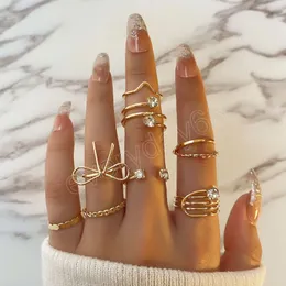 Vintage Fashion Bow-Knot Rings for Women Girls Unique Charm Geometric Crystal Rings Set smycken Trendiga tillbeh￶r