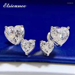 Kolczyki stadniskie Elsieunee Sparksing Solid 925 Srebrny Srebrny Silny serce symulowany Moissanite Diamond Wedding Women Fine Jewelry