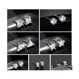 Stud Fashion Triangolo amoroso Stella Gocce d'acqua Rotondo Quadrato Zircone Orecchini monolitici 7 stili Orecchino Sier Una settimana Regalo Jwerly per W Dhruu