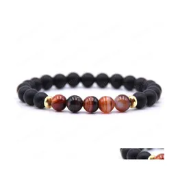 Perlen Herren und Damen handgefertigte schwarze Lava-Perlen-Armband 18 Farben 8 mm Naturstein Tigerauge Tropfen Lieferung Schmuck Armbänder Dhzhp