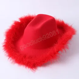 Fashion Cowgirl Hat Fluffy Feather Western Cowboy Hat for Christmas Festival Bachelorette Party Carnival Dress Cap