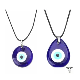 Anhänger Halsketten Mode Runde Evil Blue Eye Anhänger Halskette Männer Glas Leder Seil Kette Türkische Schutz Glück Mädchen Womenneck Dhofh