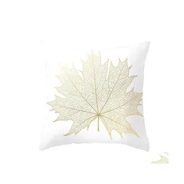 Pillow Case Golden Leaf Pattern Pillow Case Home Furnishing Square Pillowslip Peach Skin Veet Pillows Er Bardian Arrival 4Jz C1 Drop Dh1Xe