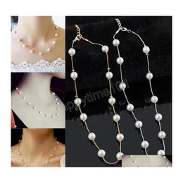 Chokers Beads Neck Chain Simated Pearl Choker Necklace Gold Color Goth Chocker Jewelry On The Pendant Collar For Women Drop Delivery Dhf0X