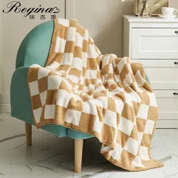 Blanket REGINA Brand Downy Checkerboard Plaid Fluffy Soft Casual Sofa TV Throw Room Decor Bed Bedspread Quilt 221205