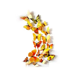 Wall Stickers 3D Simation Butterfly Fridge Magnets Home Animal Pvc Kids Rooms Wall Stickers Wedding Brooch Hair Accessories Ornament Dhqls
