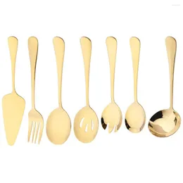 Dinnerware Sets 1Pc Cake Spatula Service Soup Spoon Gold Stainless Steel Cutlery Colander Salad Fork Kitchen Accessories