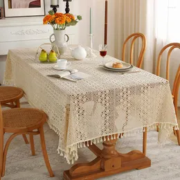 Table Cloth Cotton Crochet Lace Tablecloth Vintage Dust-proof Cover With Tassel For Buffet Beige Holiday Party Wedding