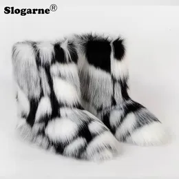 Stivali da donna inverno colorato neve esterno esterno lussuoso pelice peluce peluche bottiglie calde donne scarpe di moda 221203