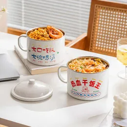 ボウルズ中国のエナメルインスタントヌードルと蓋の大きいサイズのノスタルジックシングルランチボックス家庭ご飯221203