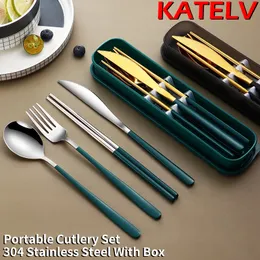 Dinnerware Sets 304 Tableware Portable Cutlery High Quality Stainless Steel Knife Fork Spoon Travel Flatware With Box 221205