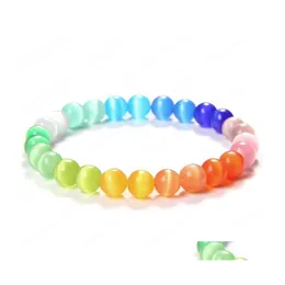Beaded Rainbow Cats Eye Crystal Glass Stone Beads Charm Reiki Armband Bangle Women Elastic Armband smycken Partihandel Drop Delivery Dh0jh