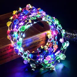 Supplies de festa piscando bandas de cabelo LED Strings Glow Flower Crown Bandas de cabe￧a Light Party Rave Floral Hair Garland luminoso Wrinalh Sn421