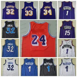 Maglia da basket retrò Johnson 34 Shaq Abdul-Jabbar Chamberlain Vince Carter Tracy Maglia da basket da uomo cucita arancione viola ritorno al passato