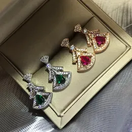 brand luxury skirt designer earrings stud for women 18K gold love heart white shining crystal diamond pendant clovers earring earing rings wedding jewelry
