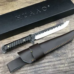 Katana giapponese Manico in ebano in acciaio forgiato 58-60HRC Coltello da caccia affilato da campeggio Coltello a lama fissa Collezione regalo Fodero in pelle PU