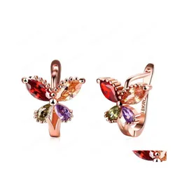 Clip-on skruv tillbaka 18K Rose Gold Plated Charm Butterfly Clip Earrings With Zircon Fashion Party Gift Jewelry for Women Drop Deliver Dh4tg