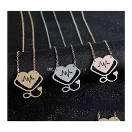 Hanger Kettingen Hartslag Stethoscoop Hanger Ketting Hart Liefde Hangers Mode-sieraden Met Sier Gouden Kettingen Voor Vrouwen Mannen Gif Dhdin