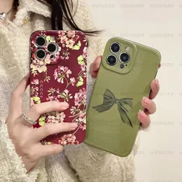 Casos de telefone de grife de designer Luxury Green Ribbon Phonecase Fashion Flowers G Capa de capa Shell para iPhone 14 Pro Max Plus 13 12 11 XSMAX XR XS X