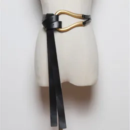 Cintos estas moda moda faux cinturões de couro de personalidade grande liga de fivela fina de duas bandas de camada de camada dupla camisa de cinto com nó.