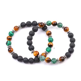 8mm Black Lava Stone Natural Tiger Eye Malachite Beads Couple Bangles Bracelets for Women Yoga Jewelry