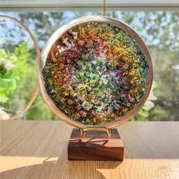 Bismuth Bowl med Stand Crystal Mineral Prov Quartz Cluster Collection