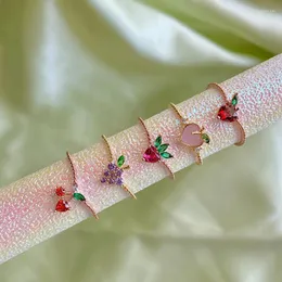 웨딩 반지 럭셔리 귀여운 포도 체리 크리스탈 여자 소녀 패션 라인톤 과일 모양의 손가락 반지 보석 파티 선물