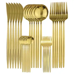 Dinnerware Sets 630Pcs Gold Cutlery Stainless Steel Kitchen Black Tableware Fruit Cake Fork Flatware Silverware Table 221205