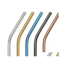 Drinking Straws High Quality 304 Gold Stainless Steel St Reusable Drinking Metal Bent Straight Cleaner Brush 149 V2 Drop Delivery Ho Dhfvu