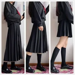 Clothing Sets School Girls Student Uniform Black Pleated Skirts Elastic Waist Japanese Style Women Cosplay Cosutme Base Preppy
