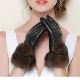 Five Fingers Gloves Women's Mink Fur Real Sheepskin Leather Touch Screen Winter Warm Female Luxury Mittens S2433 221203