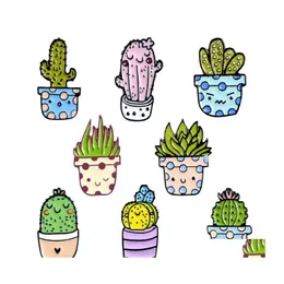 Pins Brooches Cartoon Cactus Brooch Cute Mini Plant Pot Enamel Women Denim Jackets Lapel Pins Hat Kid Jewelry Christmas Gift Drop De Dhokc