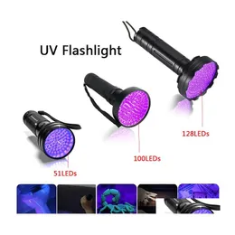 Torce Uv Led Traviolet Torch Lamp 395Nm Lunghezza d'onda 51 100 128 Leds Torcia Blacklight Detector per animali domestici secchi Urine Pet Macchie Be Ot6Zq