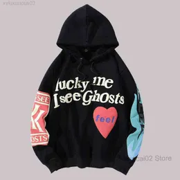 2022 männer Hoodies Shujin Männer Graffiti Brief Lucky Me I See Ghosts Sweatshirt Harajuku Fleece Straße Hiphop Pullover Knochen lose