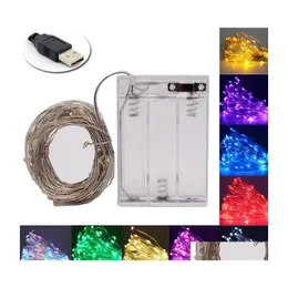 LED -strängar Fairy Light String USB -batteridriven vattentät 2m 5m 10m 20 100 lysdioder Sier Line Firefly Holiday Strip Drop Delivery Li OTR0H