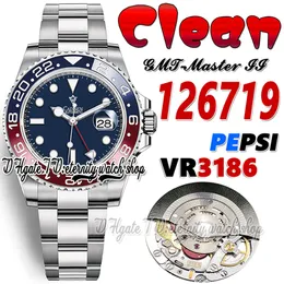 Clean GMT II cf126719 Pepsi Mens Watch VR3186 Automatic CF Blue Red Ceramic Bezel Blue Dial 904L OysterSteel Bracelet 2022 Super Edition Same Card eternity Watches