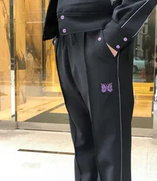 Men's Pants NEEDLES Sweatpants Men Women Needles AWGE Pants Purple Butterfly Embroidered AWGE Trousers Inside Tag Label Streetwear Joggers T221205