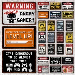 Lustig gestaltetes „Warning Angry Gamer“-Metallgemälde-Schild, Wandkunst, Shabby-Blechschilder, Vintage-Lever-Up-Game-Eisengemälde für Gaming-Zimmer, Geek-Set, Heimdekoration, Größe 20 x 30 cm, w01