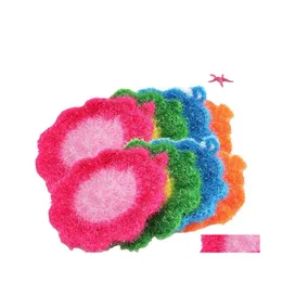 Sponges Scouring Pads Flower Shaped Dish Scrubber Sponges Nonscratch Cute Home Kitchen Tool Bowls Pan Washing Cleaning Cloth Scour Dh1Ub