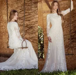 2023 Boho Gelinlik Gelinlik Plajı Ülke Dantel Aplike Kepçe Boyun Uzun Kollu Artı Boyut Vestido De Novia