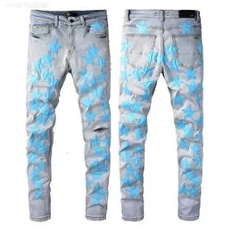 Men's Jeans High Quality Amirs 22ss New Fashion Mens Cool Style Luxury Designer Denim Pant Distressed Ripped Biker Black Blue Jean Slim Fitqy0w