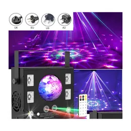 Lazer Aydınlatma LED aşaması Lazer Aydınlatma DMX Projektör 4 İç 1 Strobe Flash Uzaktan Kumanda Sihirli Kristal Top UV Efekt Işın Nokta Noel OTWRK