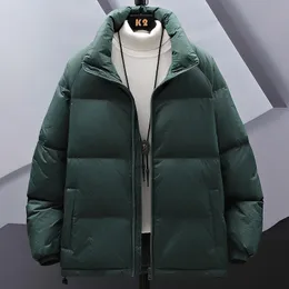 Hombres Down Parkas Abrigo de invierno básico Cálido Espesar Algodón Chaqueta de color sólido Casual Stand Collar Puffer para hombre 221205