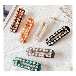 H￥rklipp Barrettes Korea Style Square Hollow Pearl Hair Clip for Women Girls Black Barrette Headwear Elegant Hairn Pins Daily Acce Dh5uu