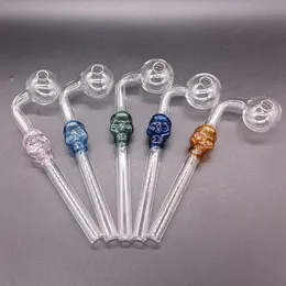 Renkli kafatası kavisli cam sigara saplı borular mini pyrex el üflemeli yağ brülör bong geri dönüştürücü tüp