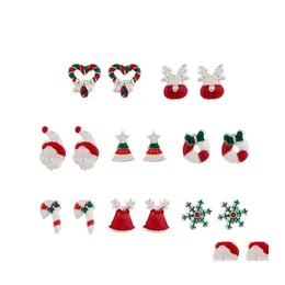 Stadnina świąteczne kolczyki stadninowe Zestaw 8 spairów/set jelenia Snowman Santa Claus Snowflake Studs Fashion Carring Biżuteria dla kobiet Drop Deli DHS70