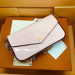 Designer Bag Woman Purse Card Holder Womens Wallets Classic Felicie Pochette Glossy Mono präglade vernis läder axelväska kedja kuvertpåse med låda