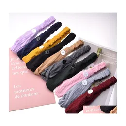 Party Favor Sports Face Mask Hairbands With Button Knit Solid Color Ear Protect Headbands Gym Yoga Hair Band For Women Hairs Accesso Dhtcn