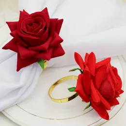 인공 장미 냅킨 반지 웨딩 발렌타인 연회 호텔 레스토랑 테이블 장식을위한 꽃 냅킨 홀더