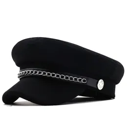 Berets herbst Winter Kette Schwarz Militär für Frauen Weibliche Flache Armee Kappe Salior Hut Mädchen Reise Damen Maler 221205